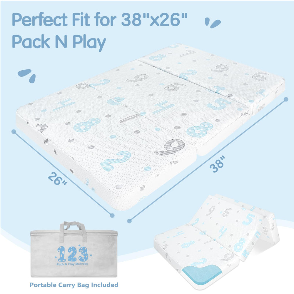 voomf Pack N Play mattress folded for compact travel