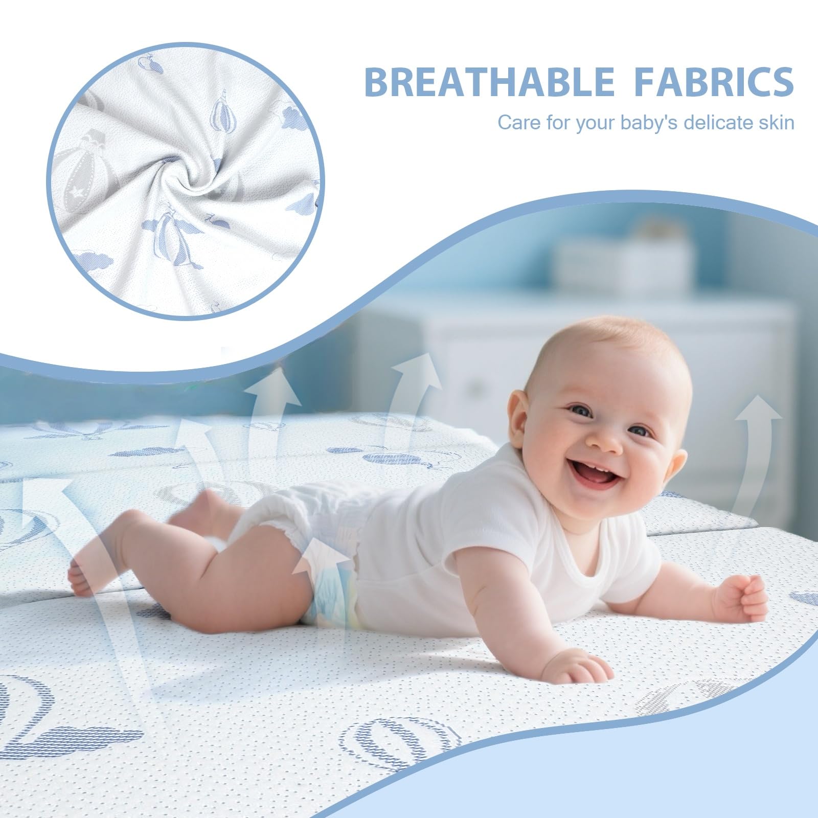 voomf Trifold Pack and Play removable cover for quick cleaning.