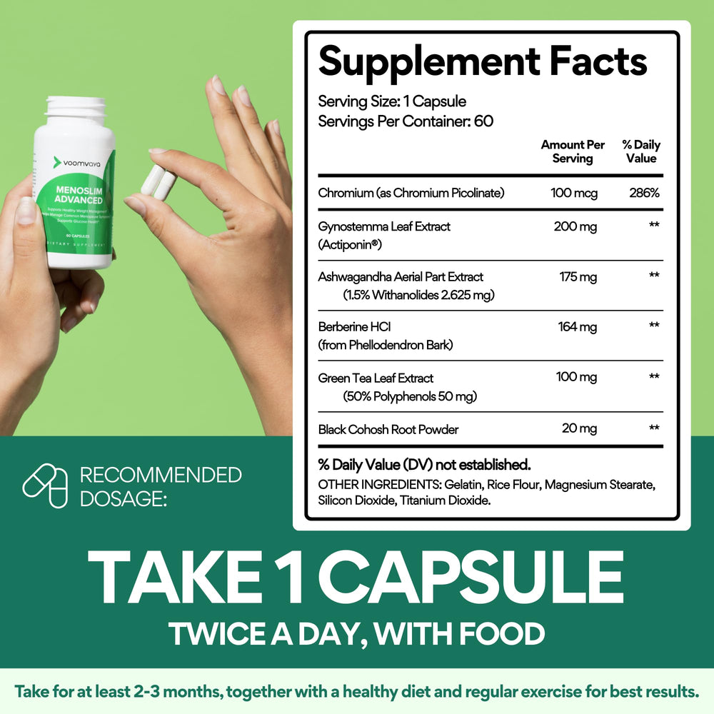 VoomVaya MenoSlim Advanced Actiponin ingredient detail highlights patented botanical.