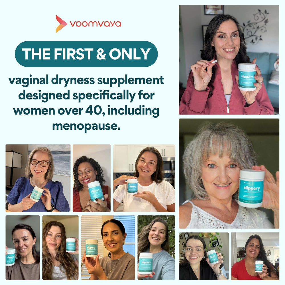 VoomVaya Slippery capsules close-up emphasizing natural ingredients for hormonal balance.