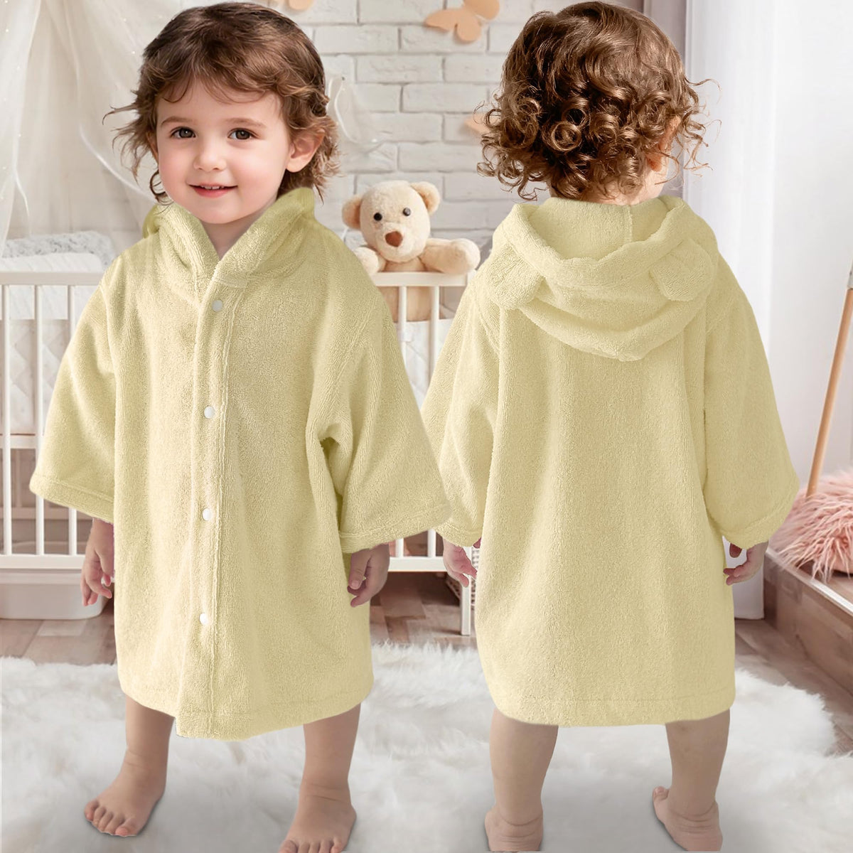 VOOVA & MOVAS baby hooded towel with bear ear after bath in beige, cozy and warm