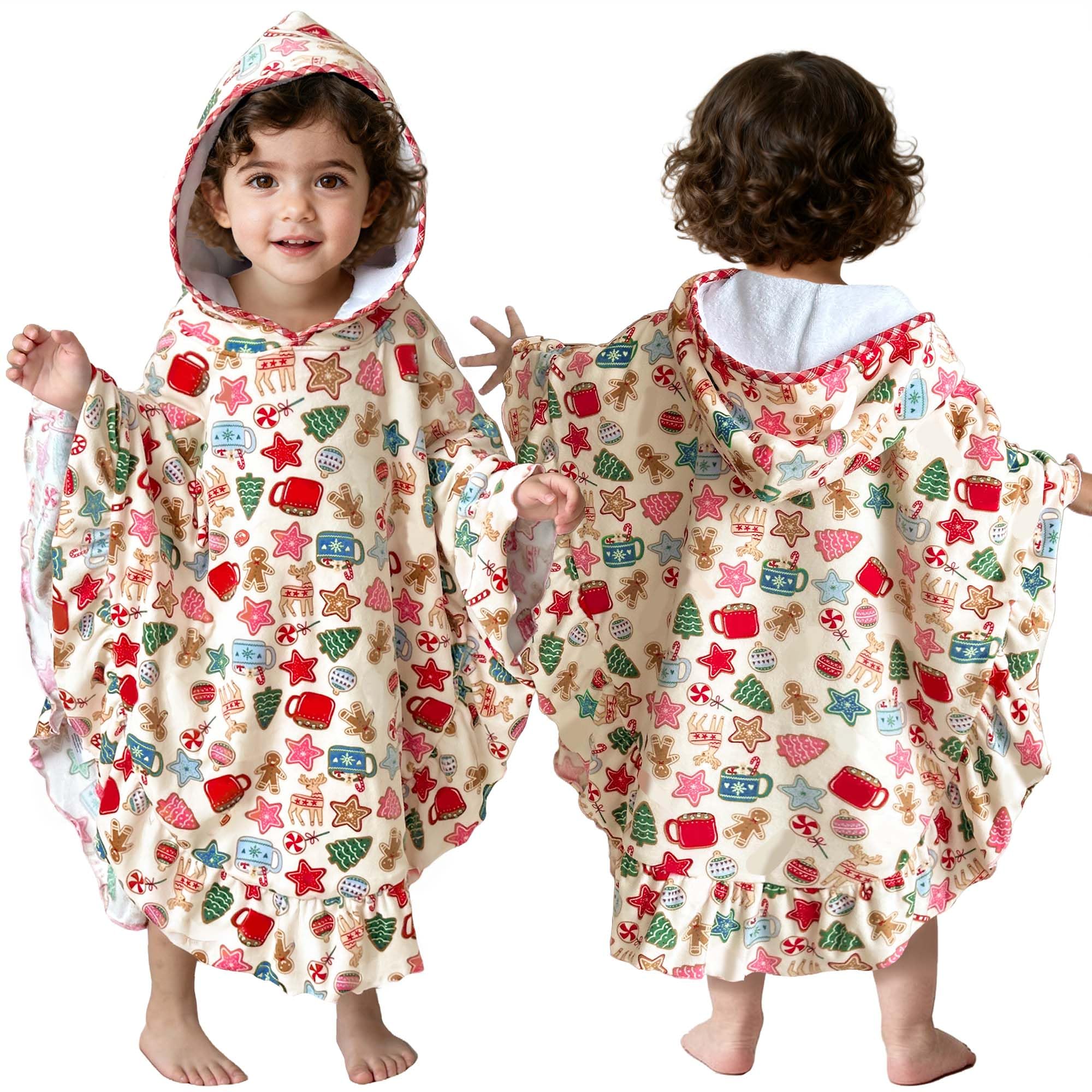 VOOVA & MOVAS baby hooded towel poncho with ruffle trim for post-bath coziness and style.