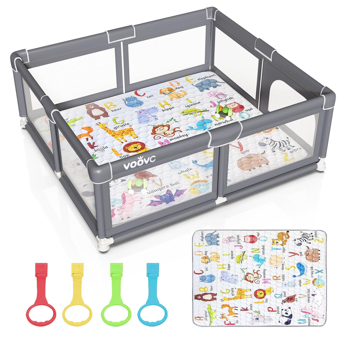 Voovc premium baby playpen assembled for a spacious safe play area.