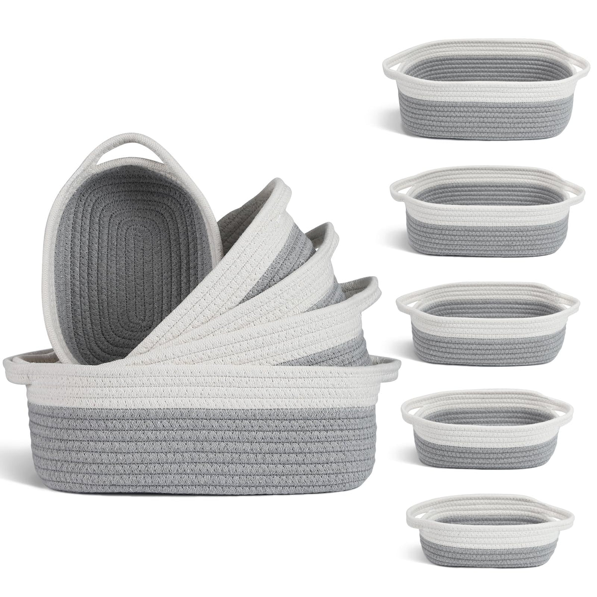 VOOWO set of 5 woven baskets in off-white and gray for organized storage