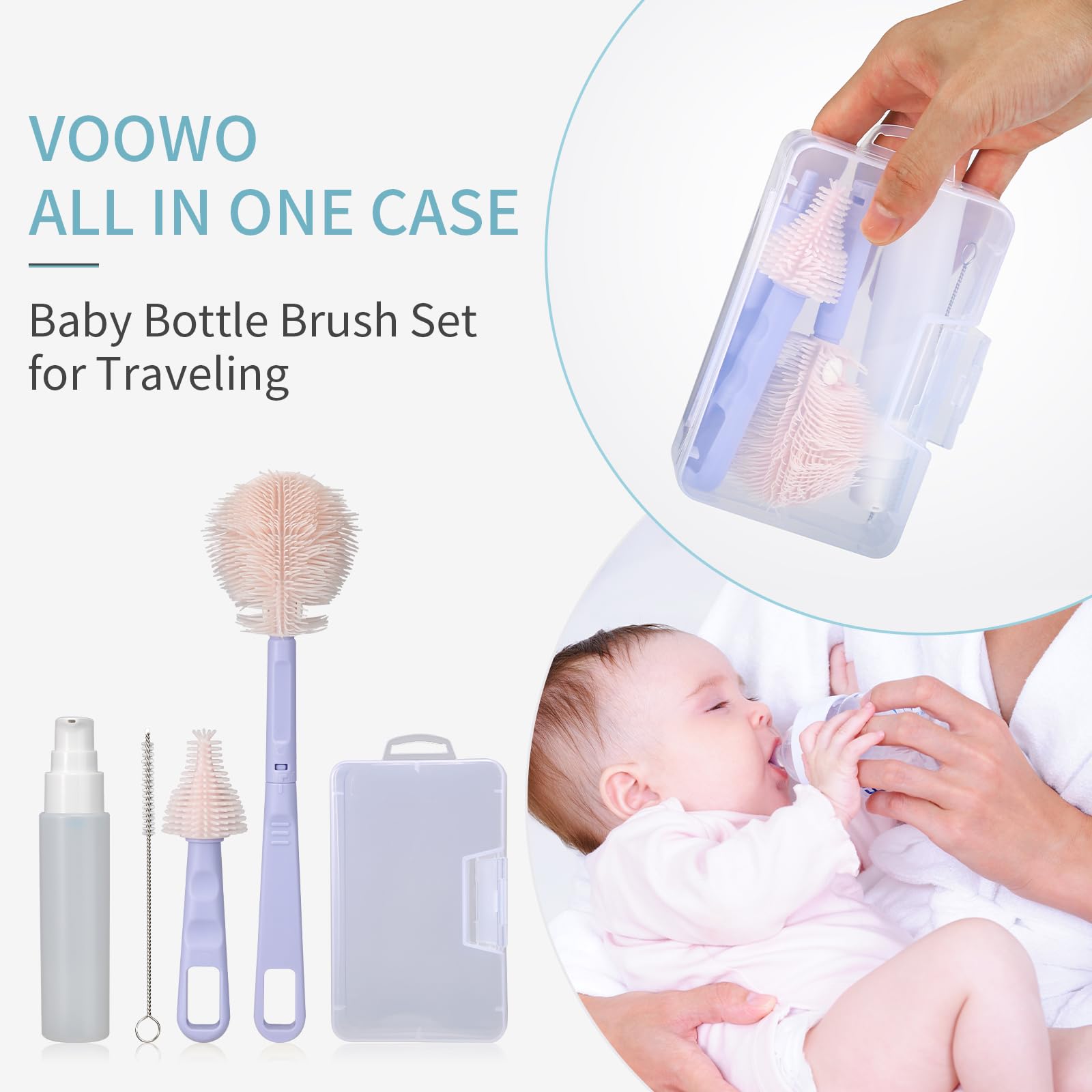 VOOWO transparent storage box keeps brushes organized during travel.