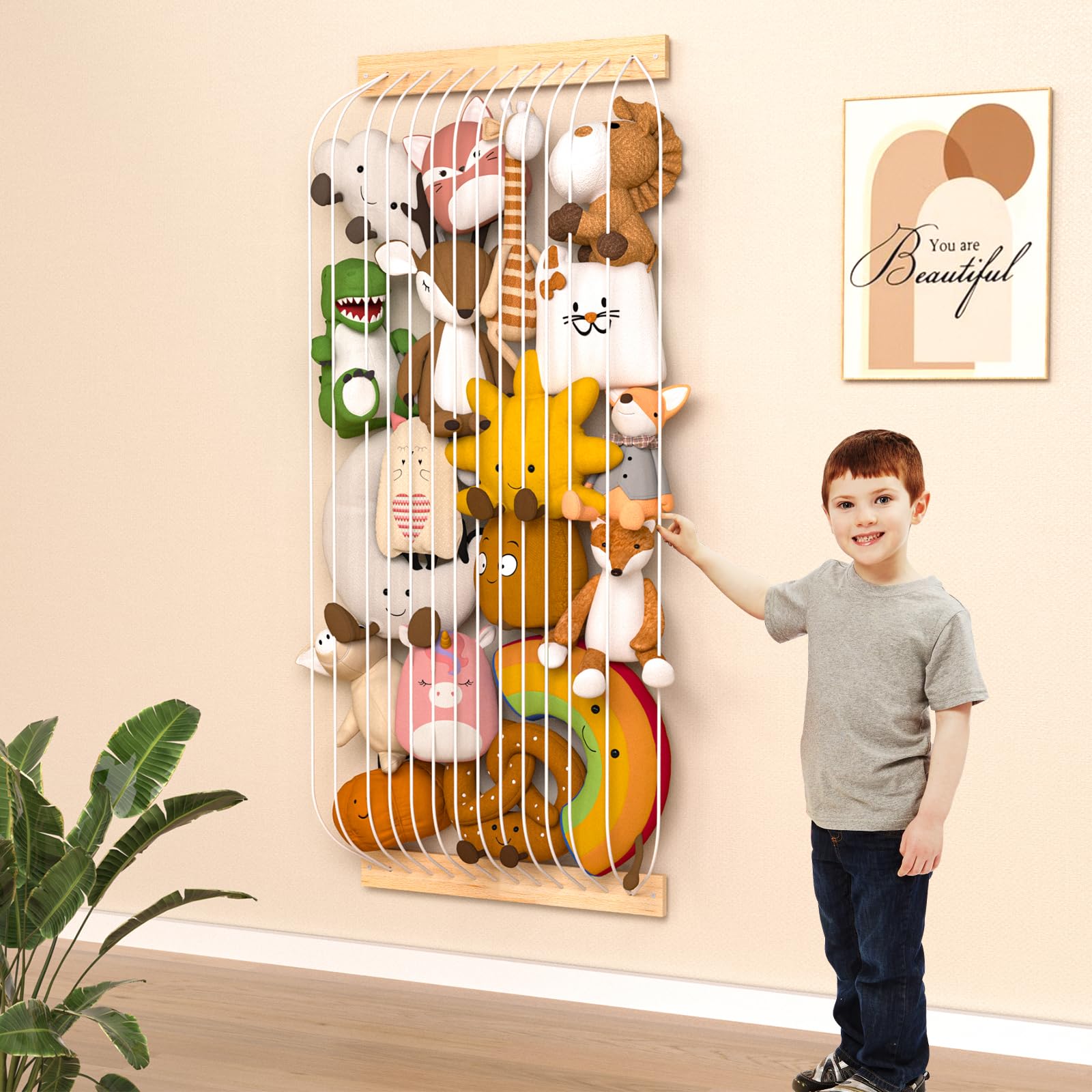 VORTULIUK stuffed animal storage corner hammock mounted on wall keeps plushies organized.