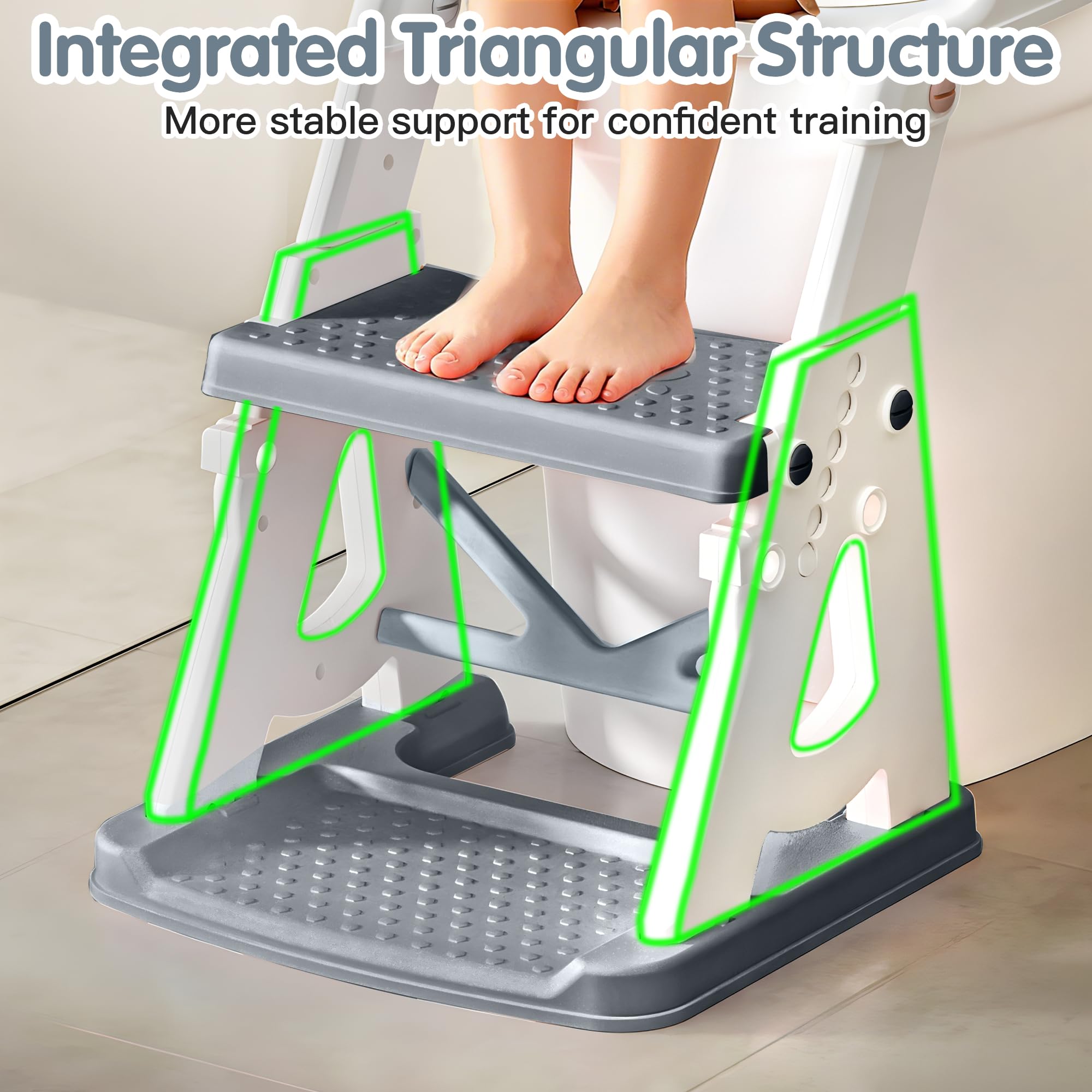 Vorykido potty seat-step-stool enables easy bathroom access for children.