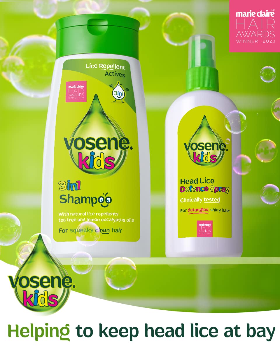 Vosene Kids 3In1 rich lather provides gentle cleansing for hair and skin.