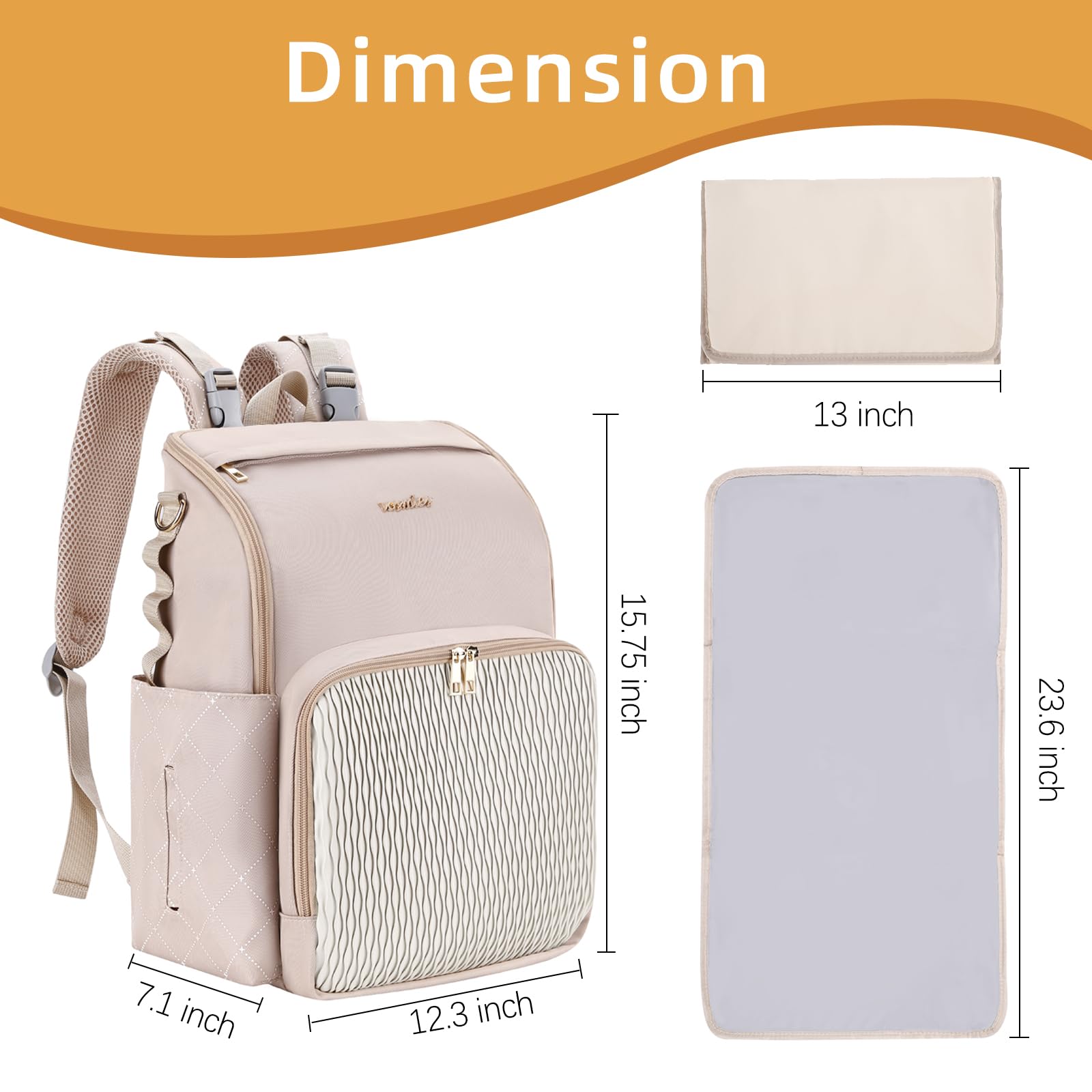 Vosmles changing pad included for hygienic diaper changes on the go.