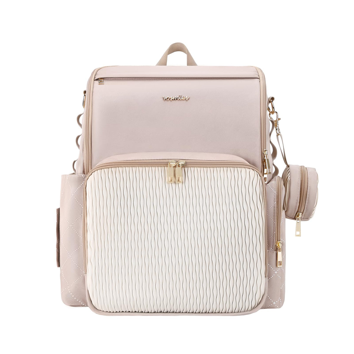 Vosmles patchwork diaper bag shown for stylish organization on the go.