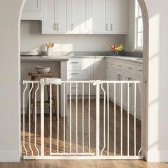Vothco extra-wide baby gate extended to 48-53 inches for wide doorways.