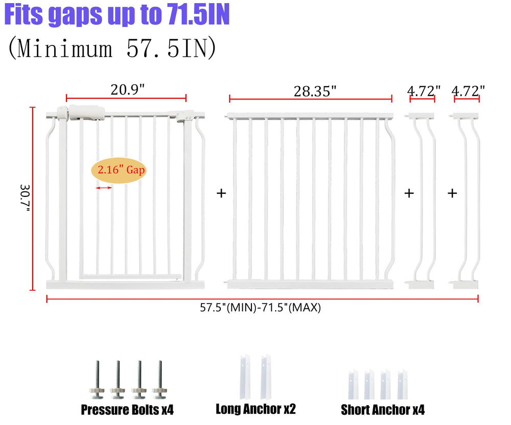 Vothco extra-wide baby gate in doorway closed panel demonstrates secure height.