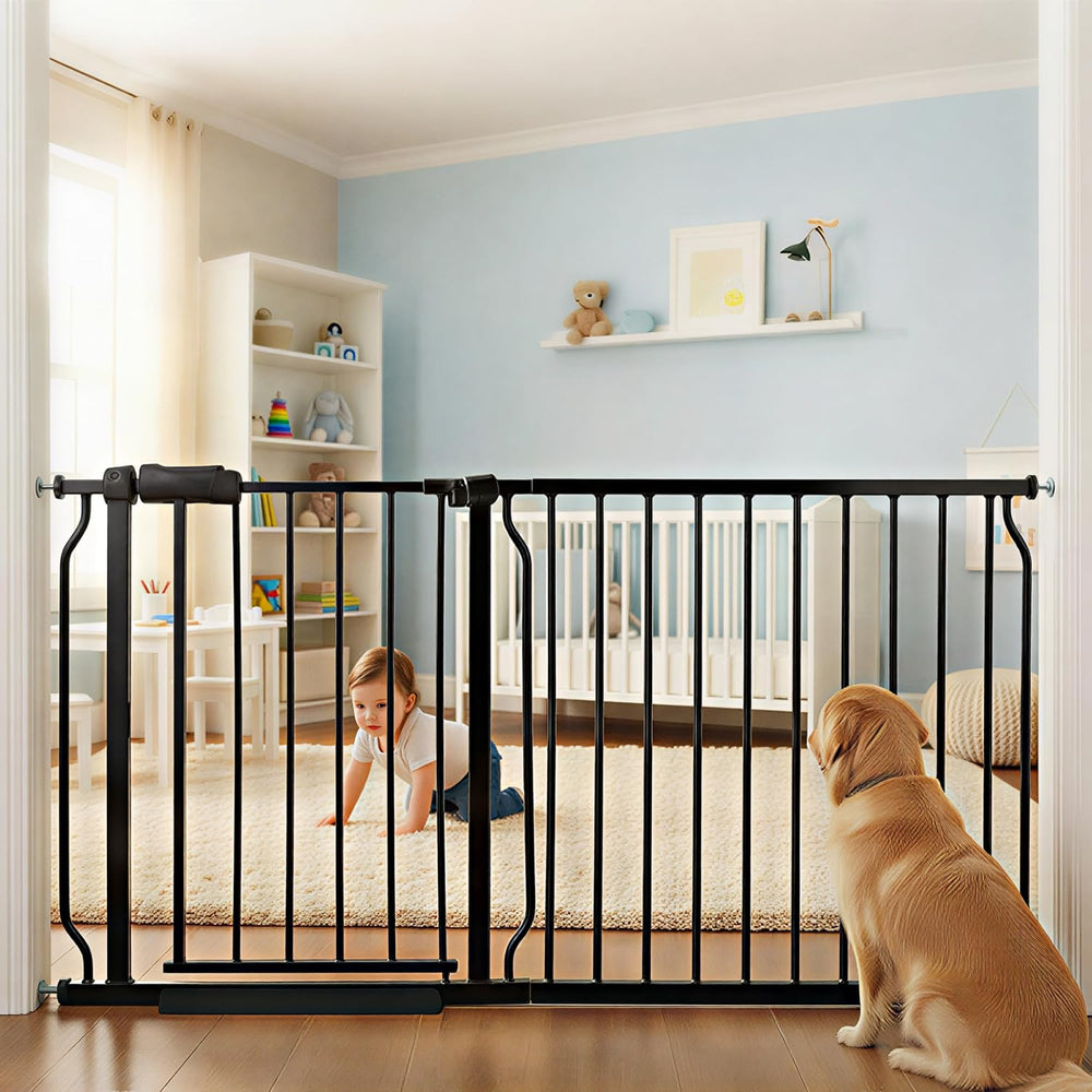Vothco extra wide gate over doorway and stairs, creating a safe barrier for kids and pets.