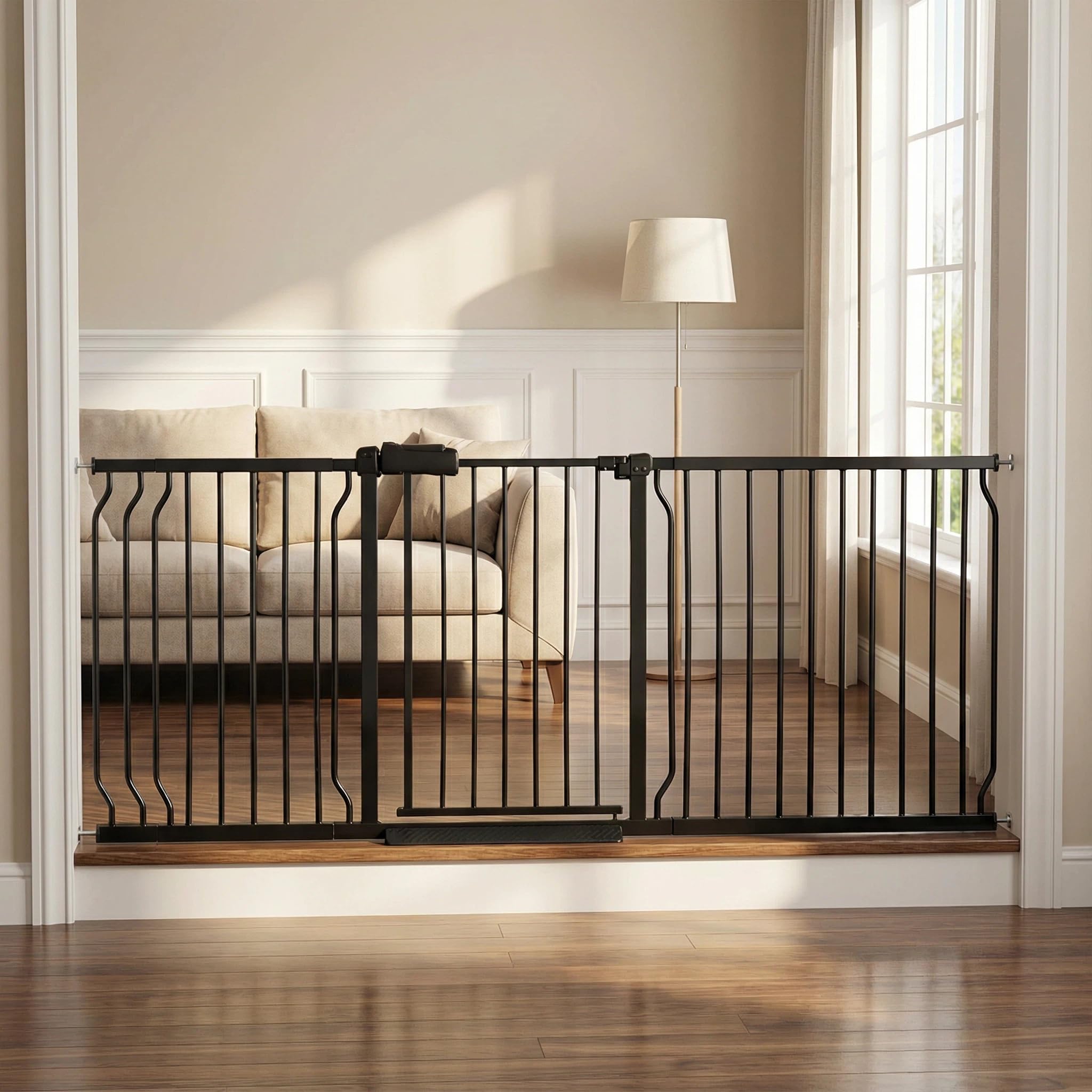 Vothco extra-wide gate fits large doorway openings with adjustable width and no drilling.