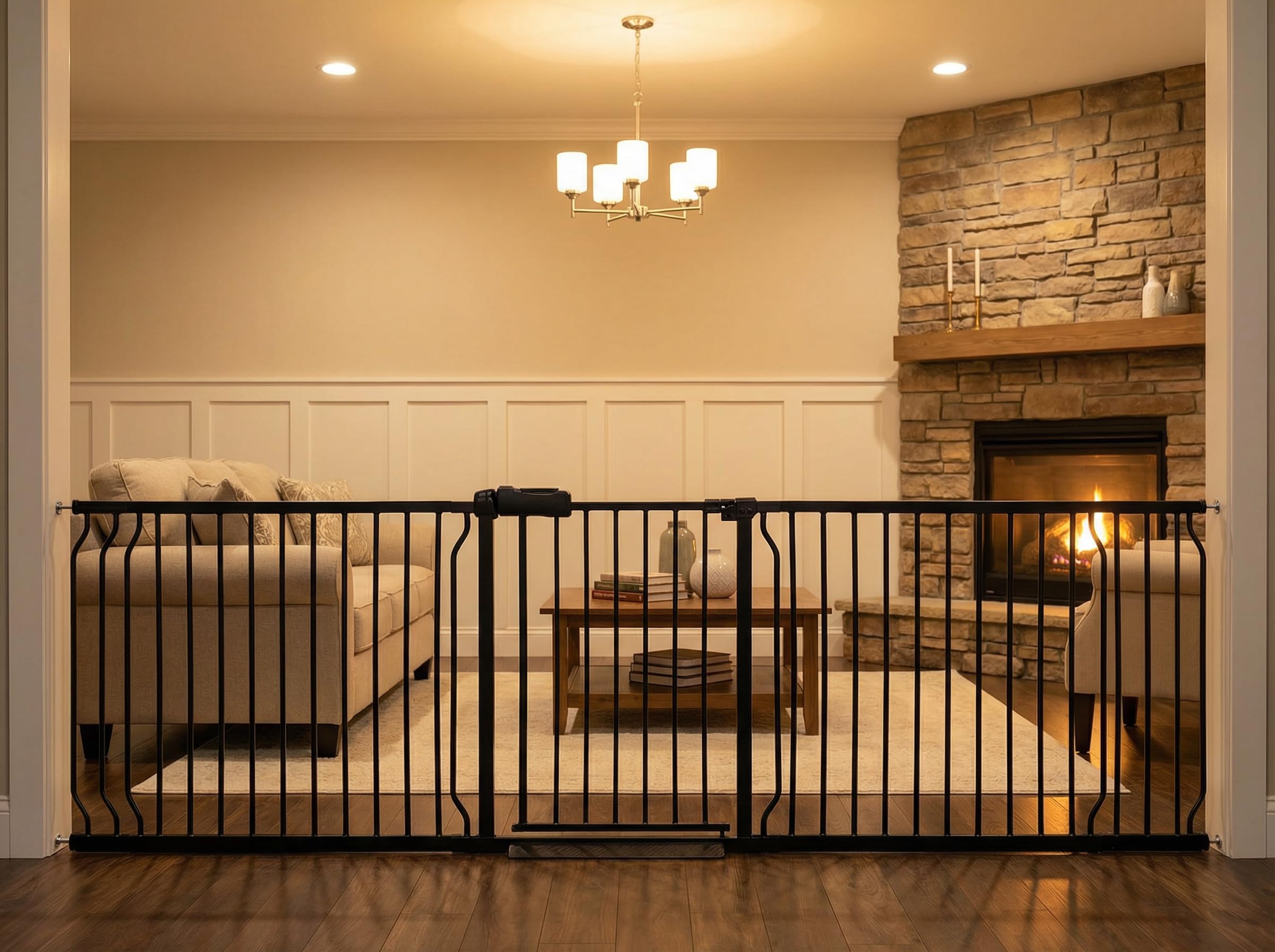 Vothco extra-wide gate assembly fits 85.8–104.5 inches openings for stairs and doorways.