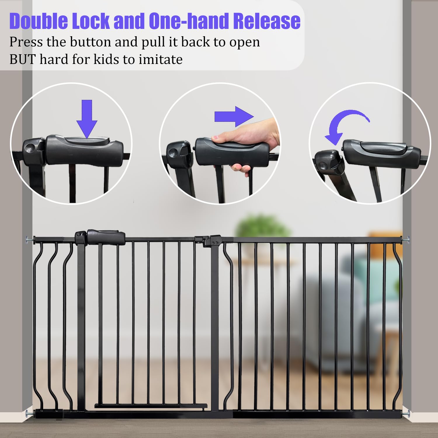 Vothco extra-wide gate keeps kids and pets safe at home.