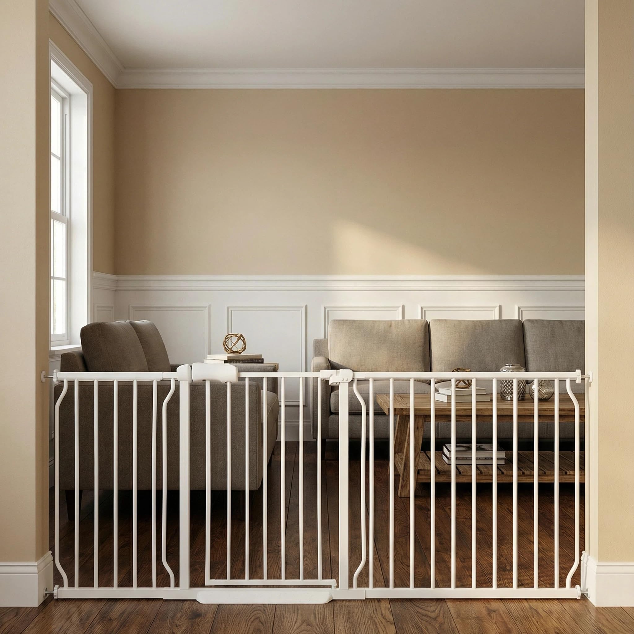Vothco extra wide gate fits 71.5-76.4 in openings for wide doorways.