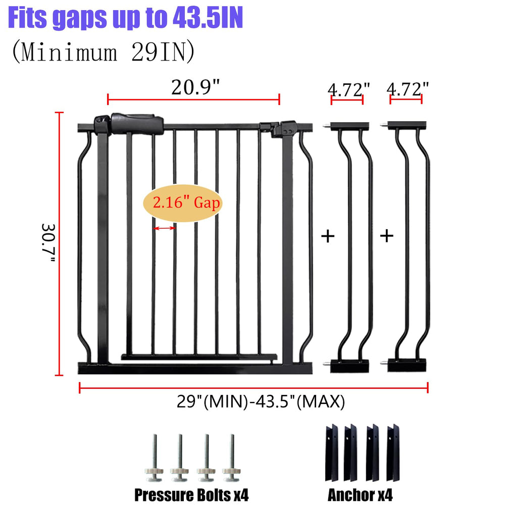 Vothco pressure-mounted gate shows tool-free setup for quick doorway installation.