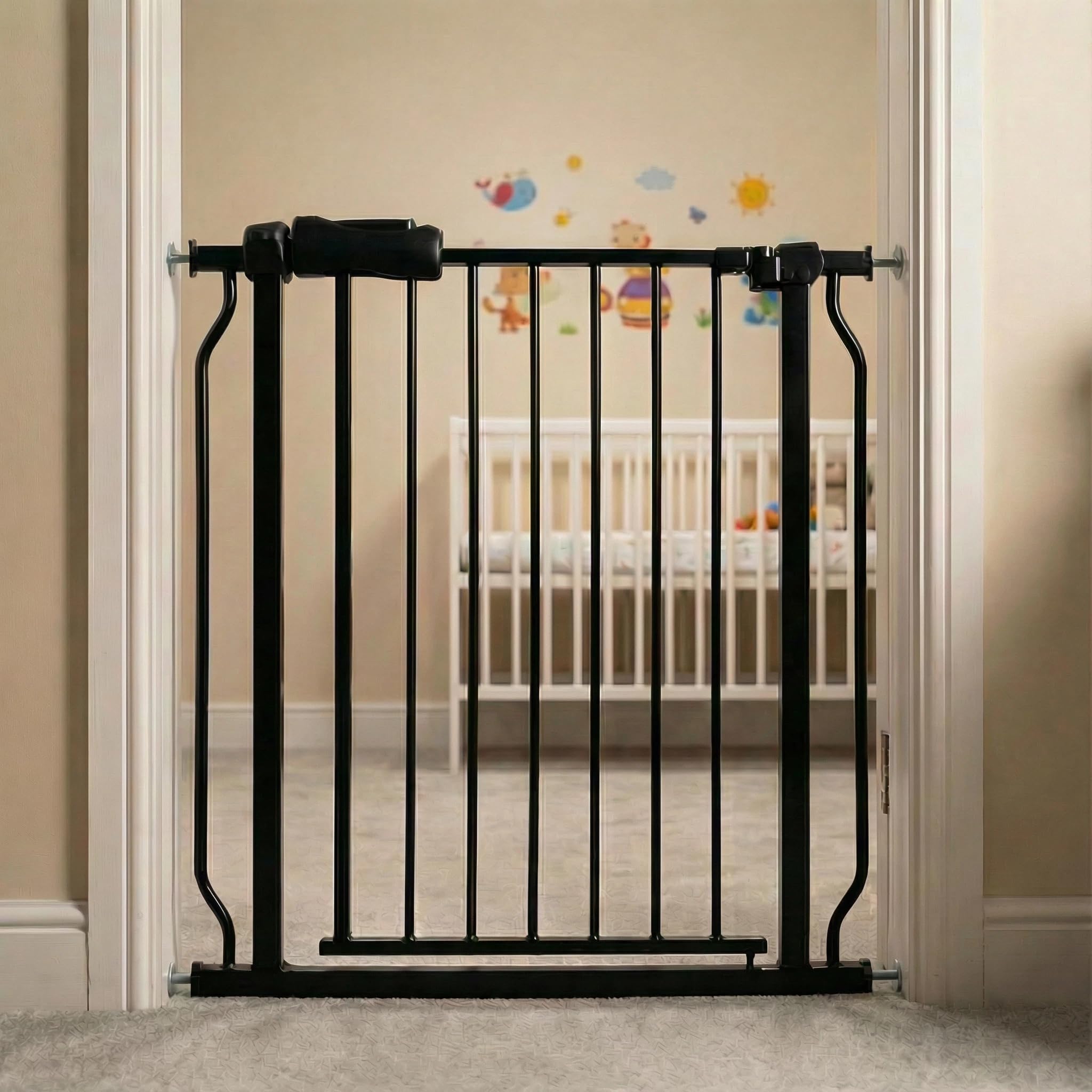 Vothco Walk Through Gate in black metal fits 29-34 inch openings for doorways.