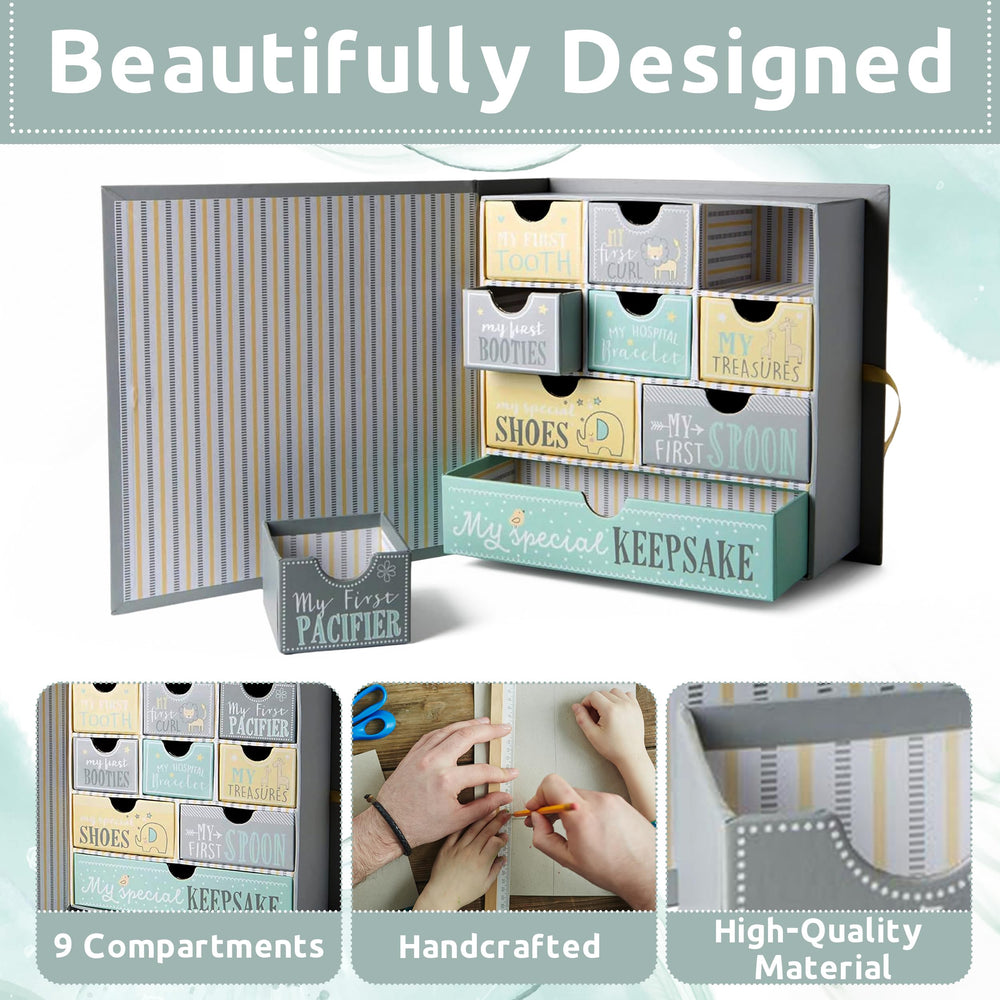 Votum keepsake box with 9 labeled compartments for easy organization of milestones