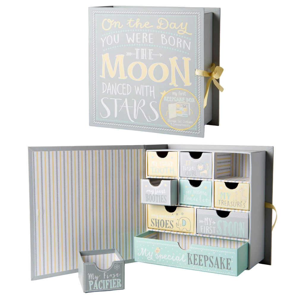 Votum Moon and Stars keepsake box front view, stylish bedside display for memories