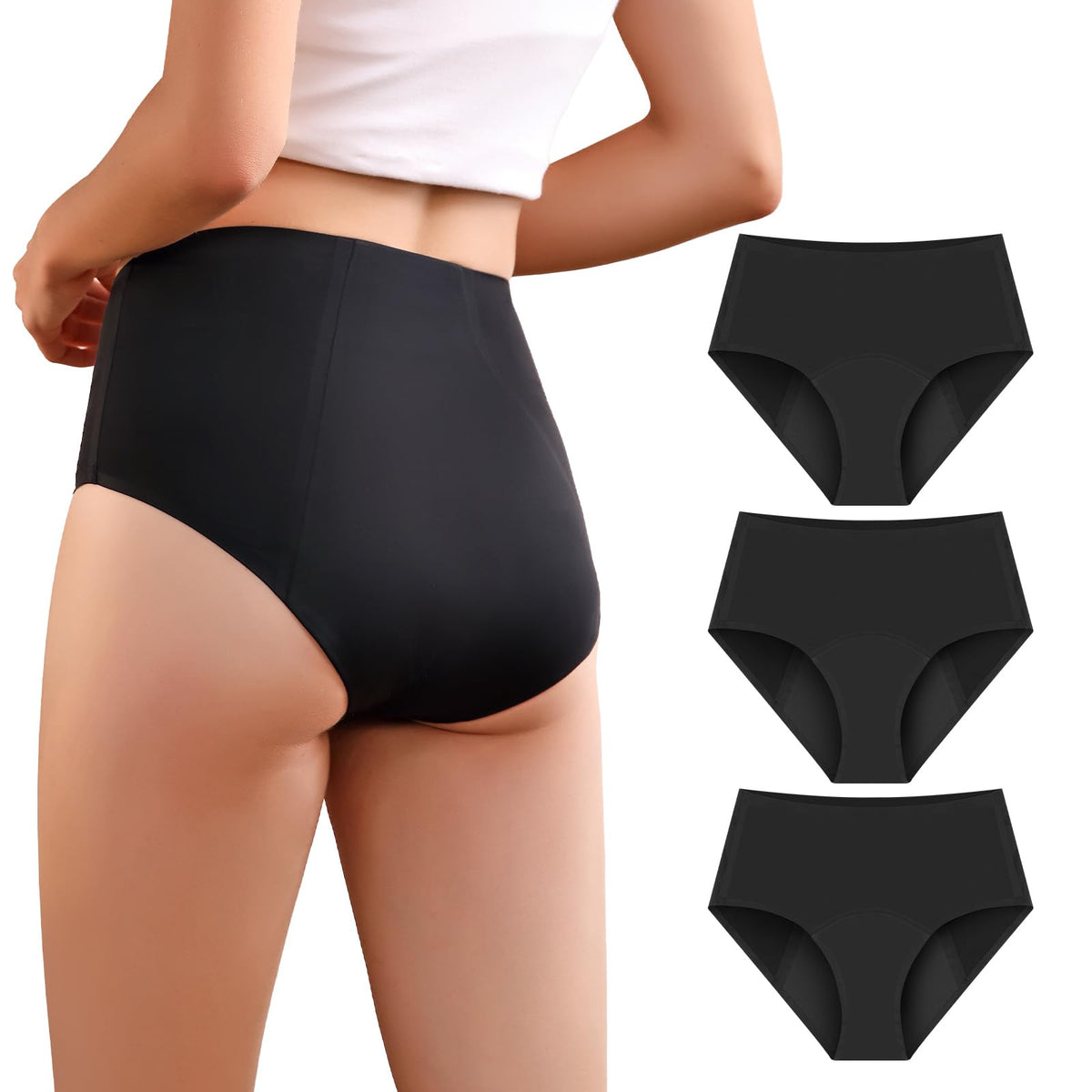VOXSHE 3pk incontinence underwear black pack shot for discreet daily wear