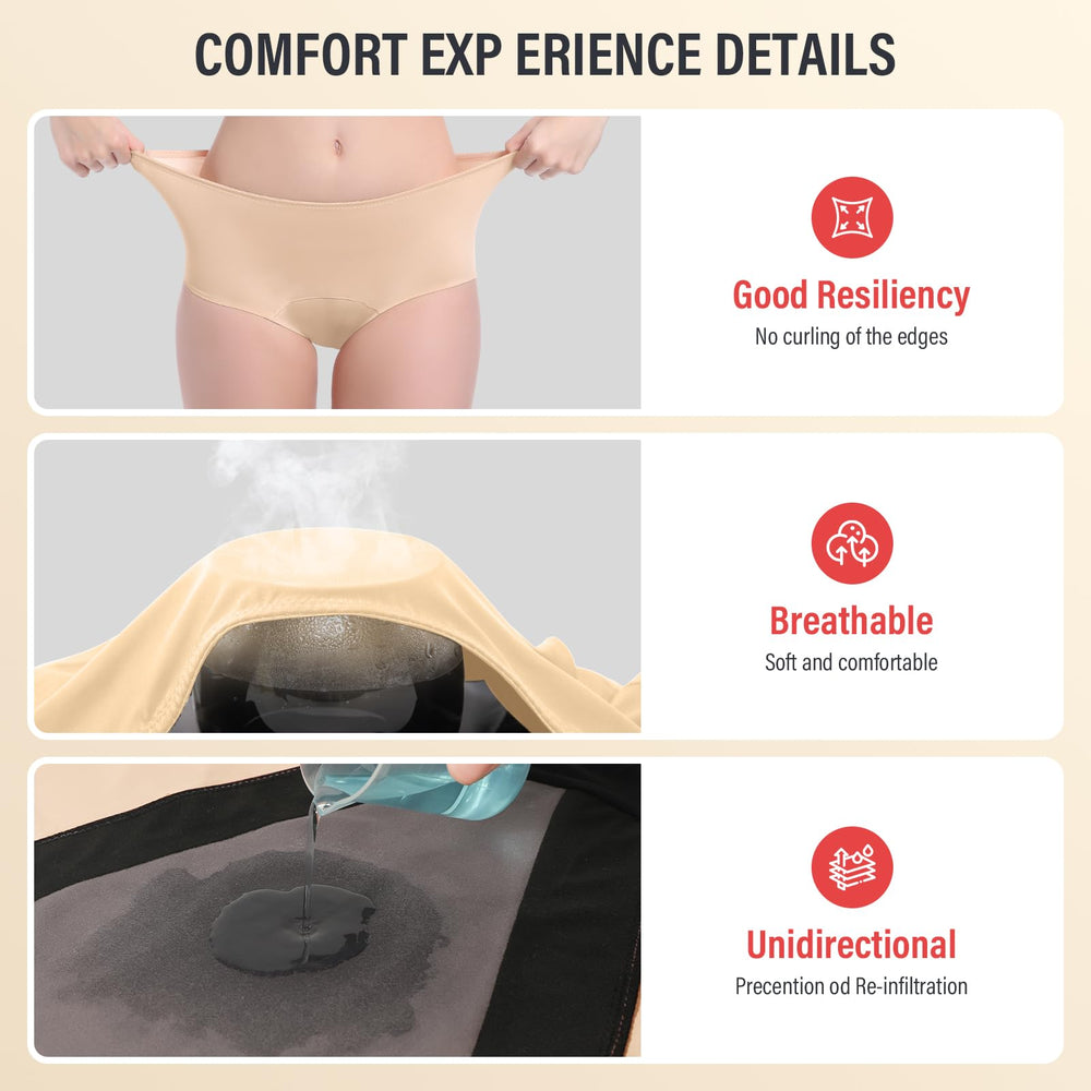 VOXSHE beige back view underwear, four-layer leak protection in action.