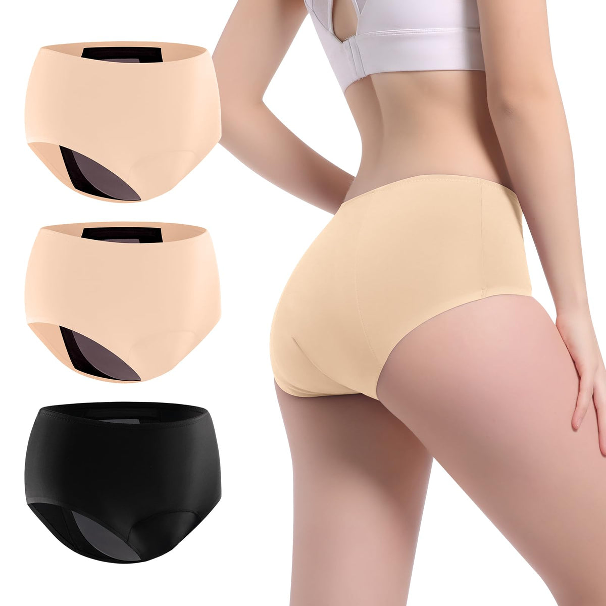 VOXSHE women's black front view underwear, discreet all-day protection.