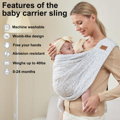 VRBabies adjustable sling in blue flower print fits growing babies and parents.