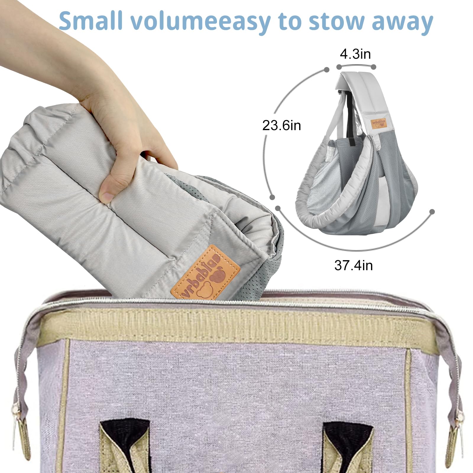vrbabies lightweight-foldable close-up shows easy portability for travel.