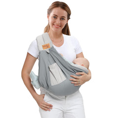 vrbabies baby sling mesh grey front view shows breathable comfort for parent and baby.
