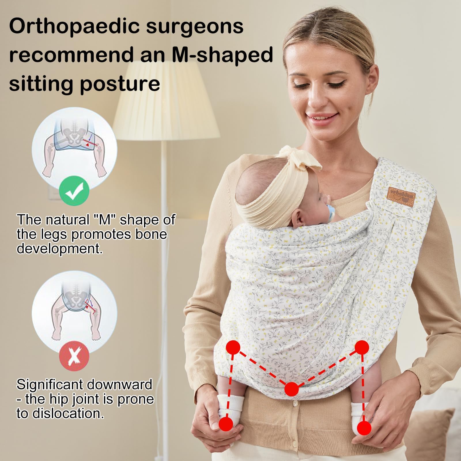 Vrbabies baby sling shoulder pads close-up with wide cushioned straps