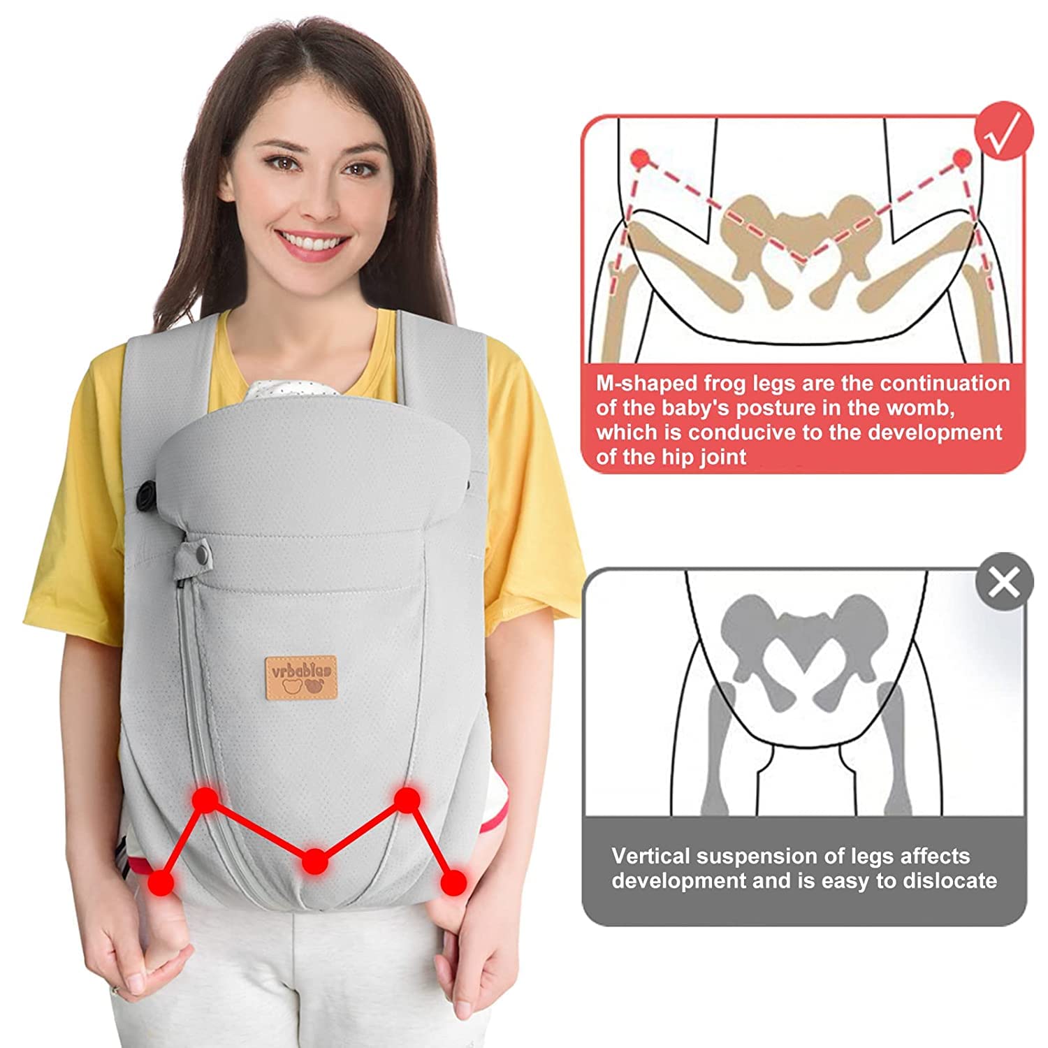 vrbabies breathable back panel distributes weight to ease shoulder strain