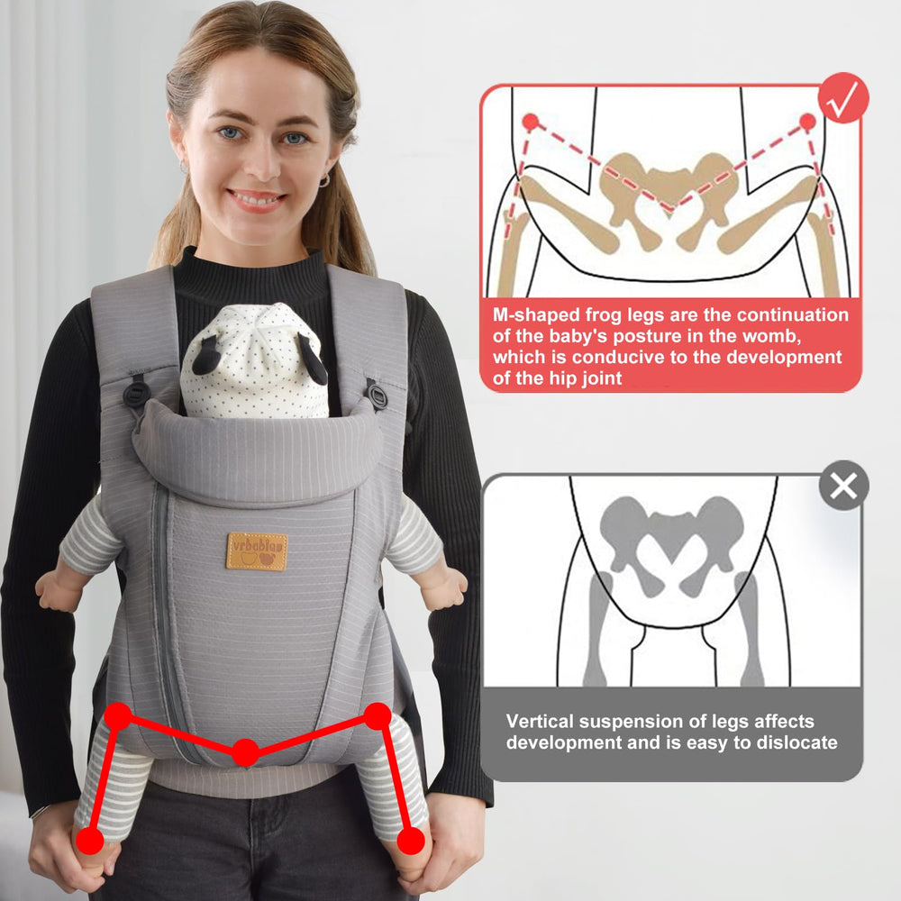 vrbabies breathable back sling supports even weight distribution for comfort.