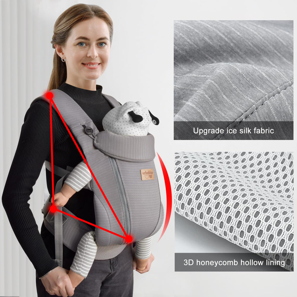 vrbabies ergonomic options include front-inward and front-outward carrying.