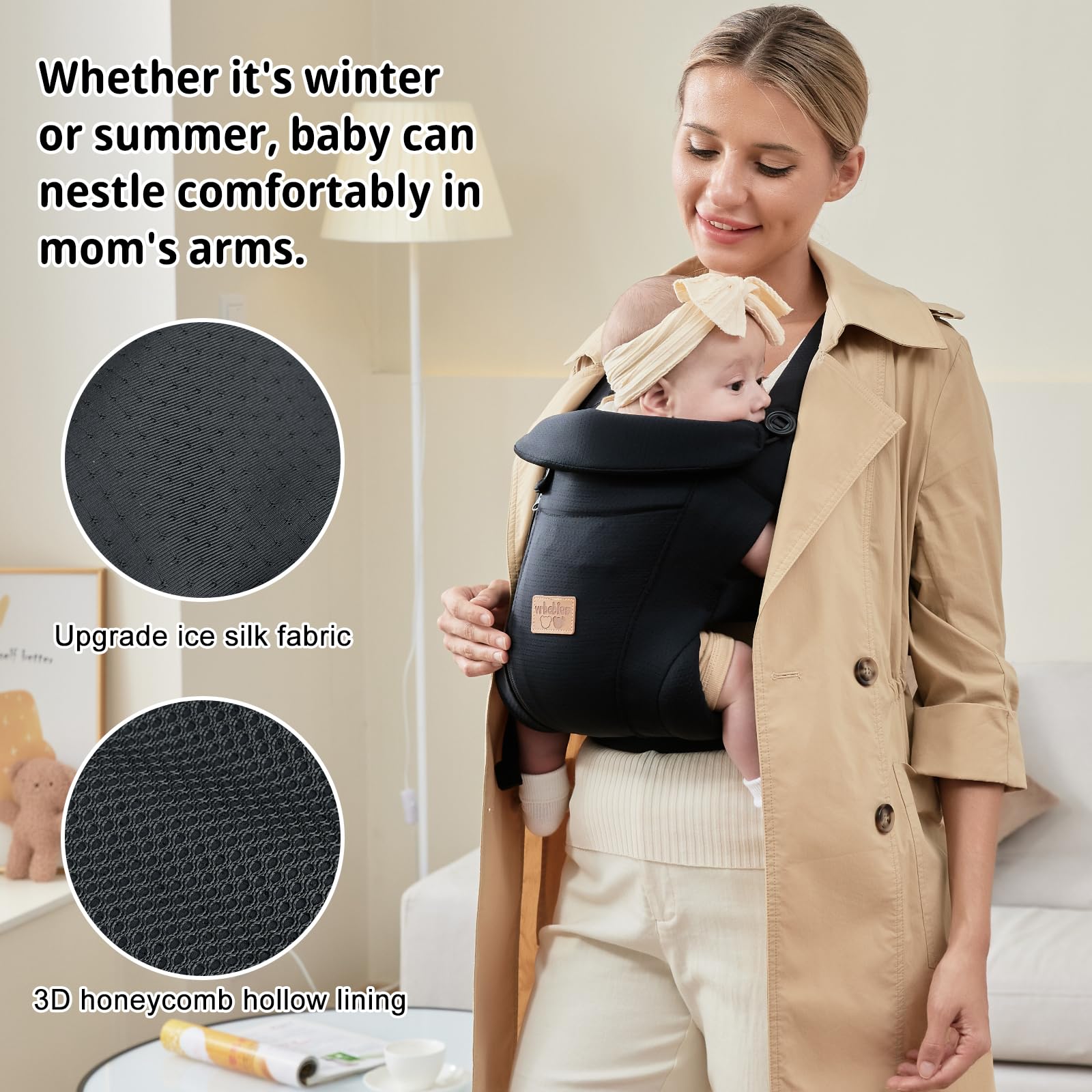 vrbabies new upgrade ergonomic baby carrier breathable back panel keeps baby and caregiver cool