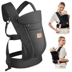 vrbabies new upgrade ergonomic baby carrier front view shows secure buckle for hands-free use