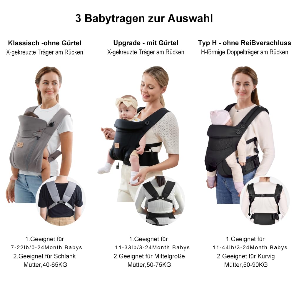 vrbabies new upgrade ergonomic baby carrier M-position promotes hip-friendly alignment
