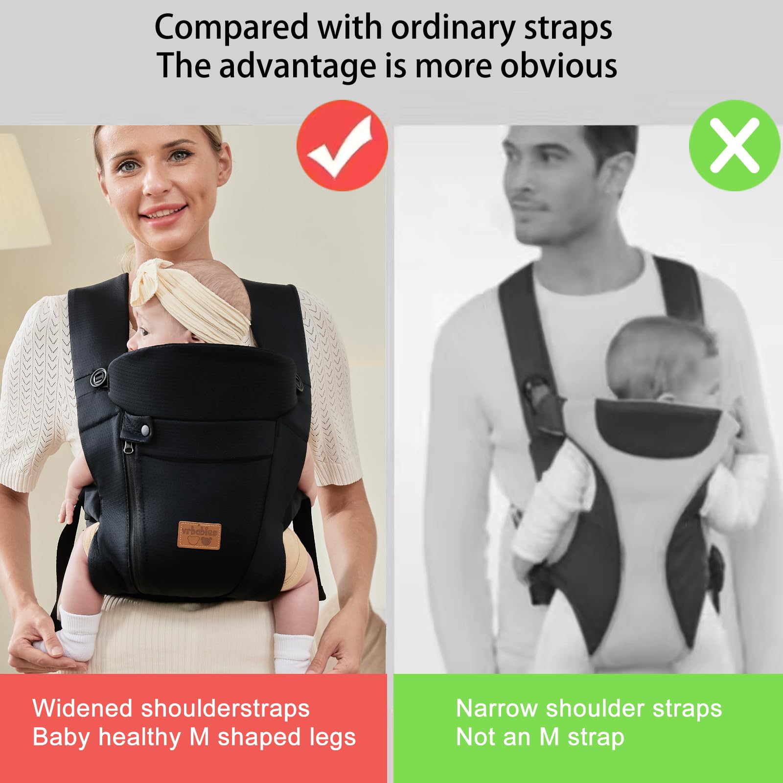vrbabies new upgrade ergonomic baby carrier soft straps for gentle support