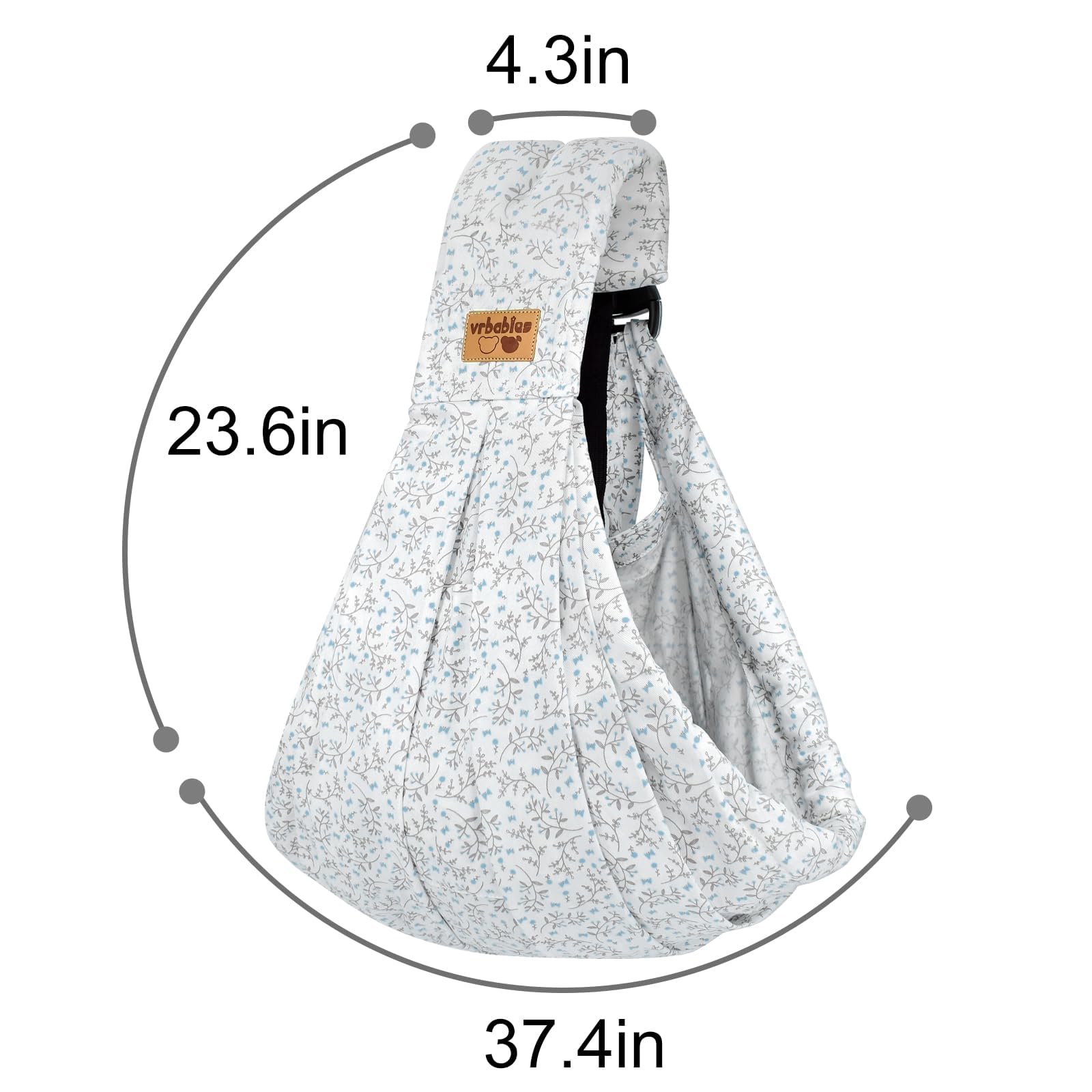 VRBabies blue flower sling suitable from newborn to toddler for long-term use.