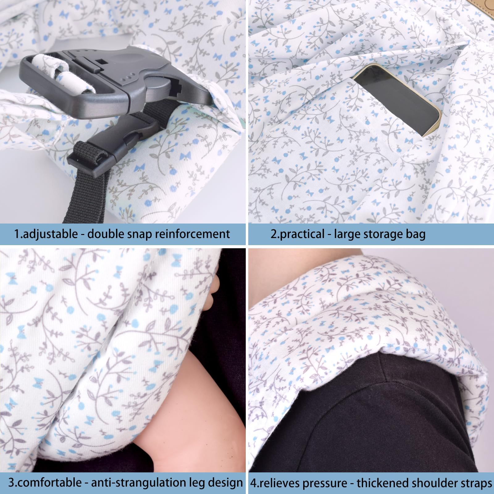 VRBabies nursing-cover feature with blue flower sling for discreet feeds.