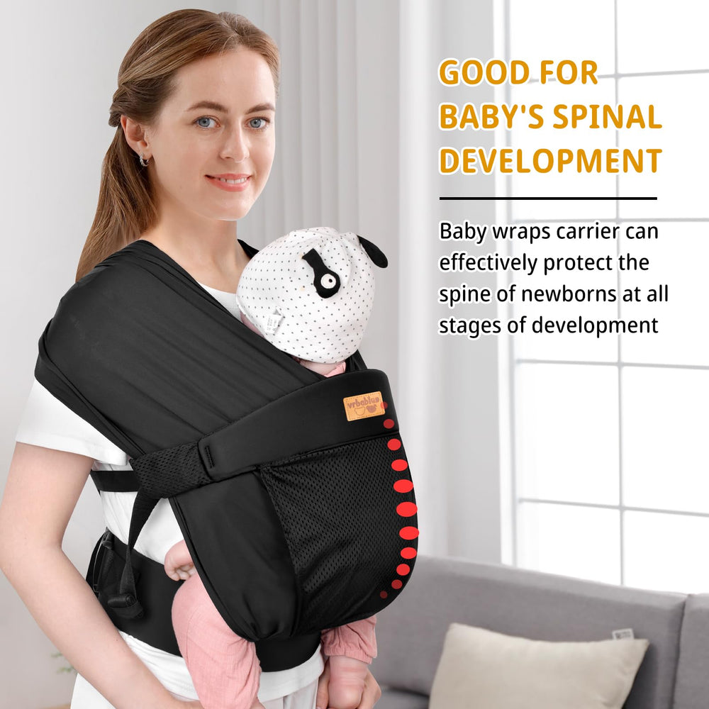 The vrbabies wrap ergonomic-m-shape-sitting promotes ergonomic hip alignment.