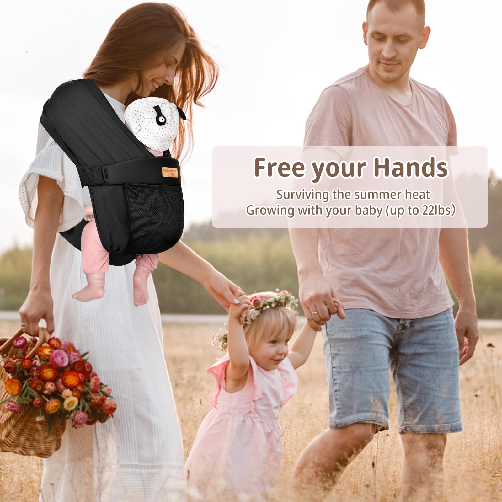 The vrbabies wrap one-size-fits-all-buckle offers easy, universal wear for parents.