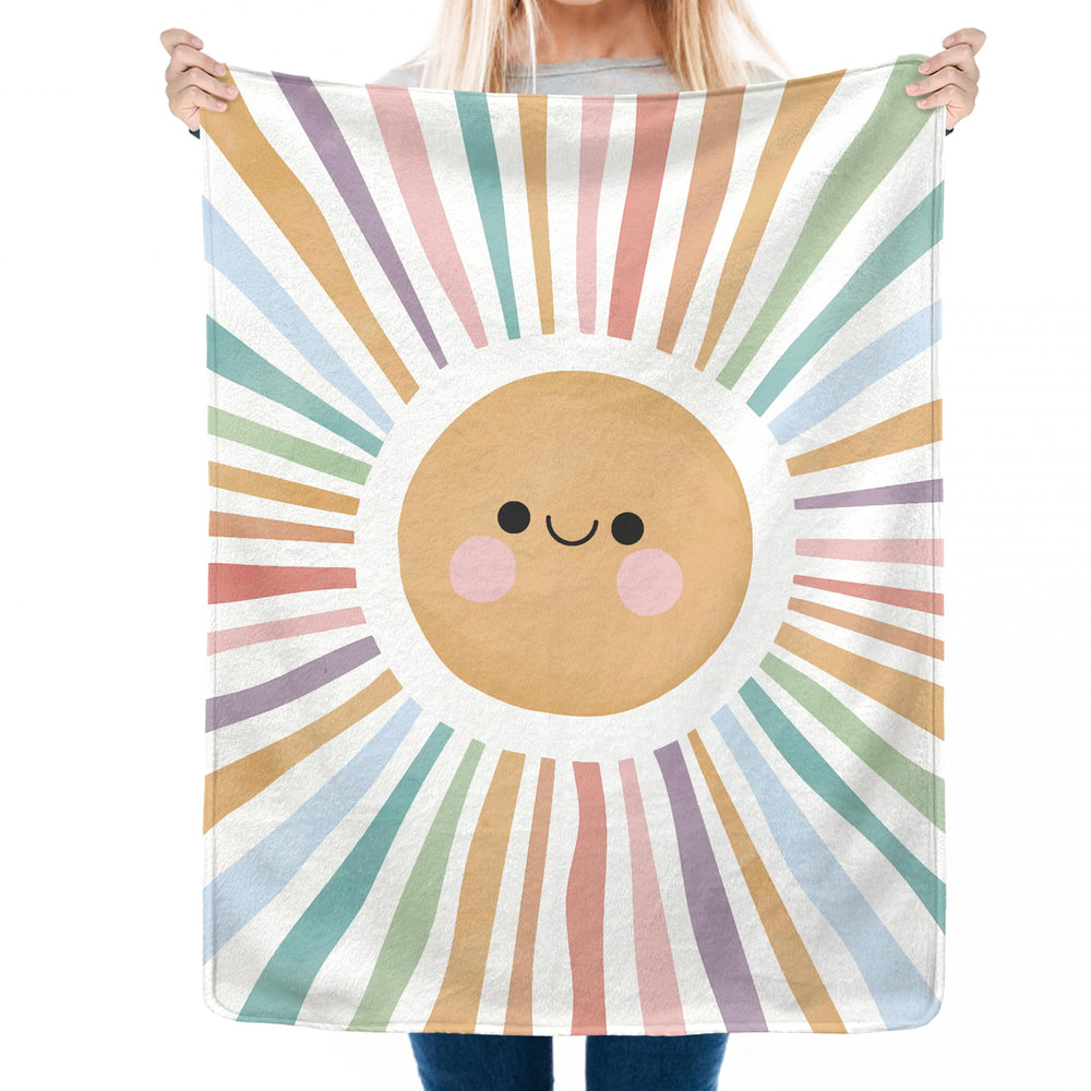 VRW Boho Abstract Sun Kids Blanket with colorful sun motif for nursery decor.