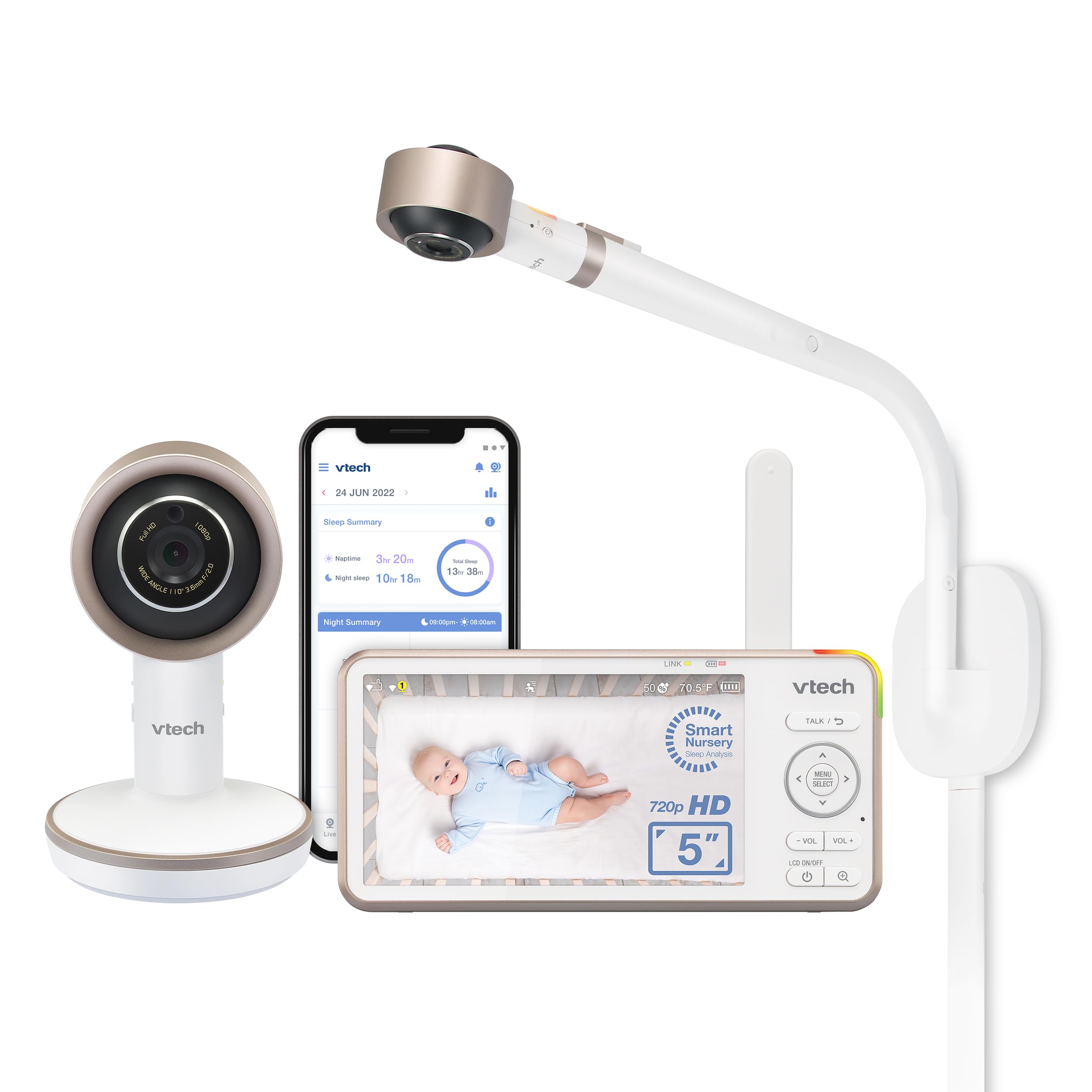 VTech VC2105 over-the-crib mount with wide baby view.