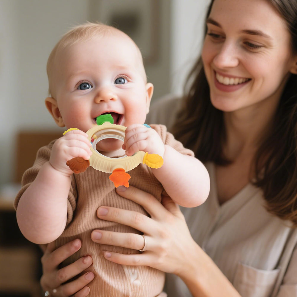 VTECHOLOGY yellow lion teether invites playful sensory exploration