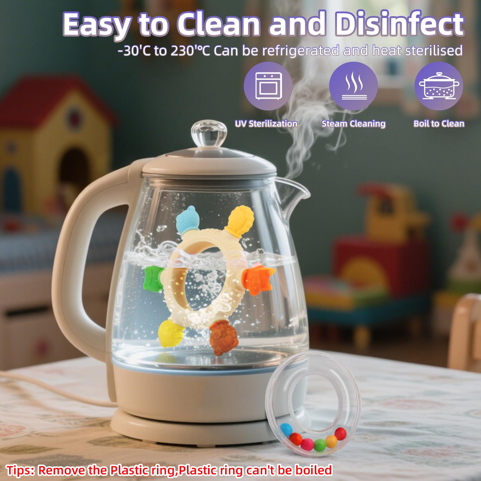 VTECHOLOGY teether sterilization-friendly, easy to clean after use