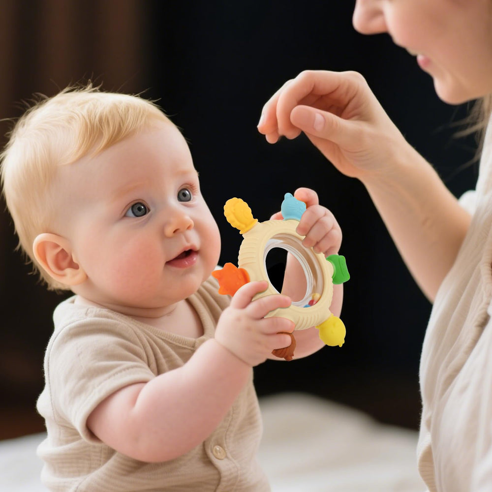 VTECHOLOGY sensory textures on teether to promote tactile development