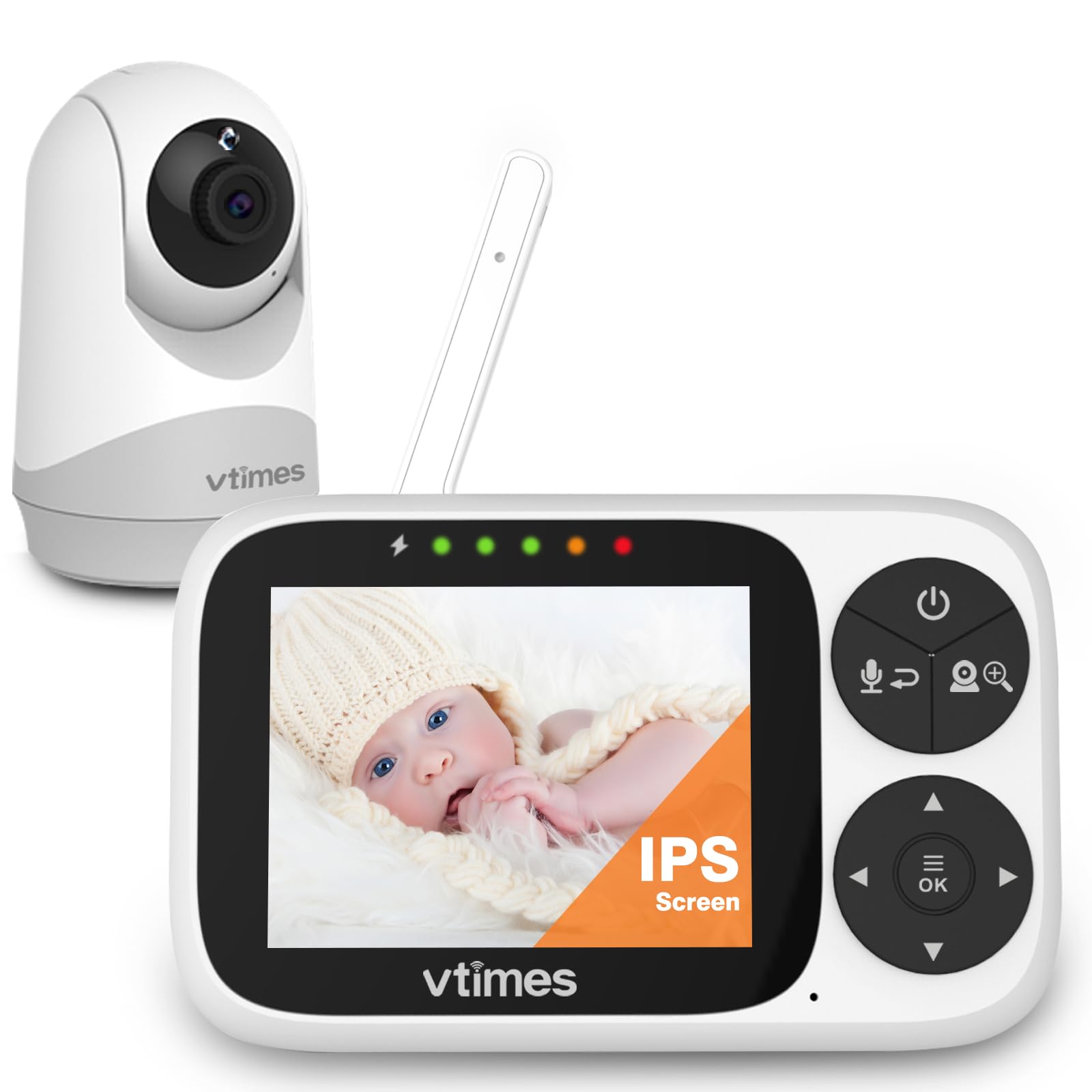 VTimes baby monitor front view shows real-time video for quick checks
