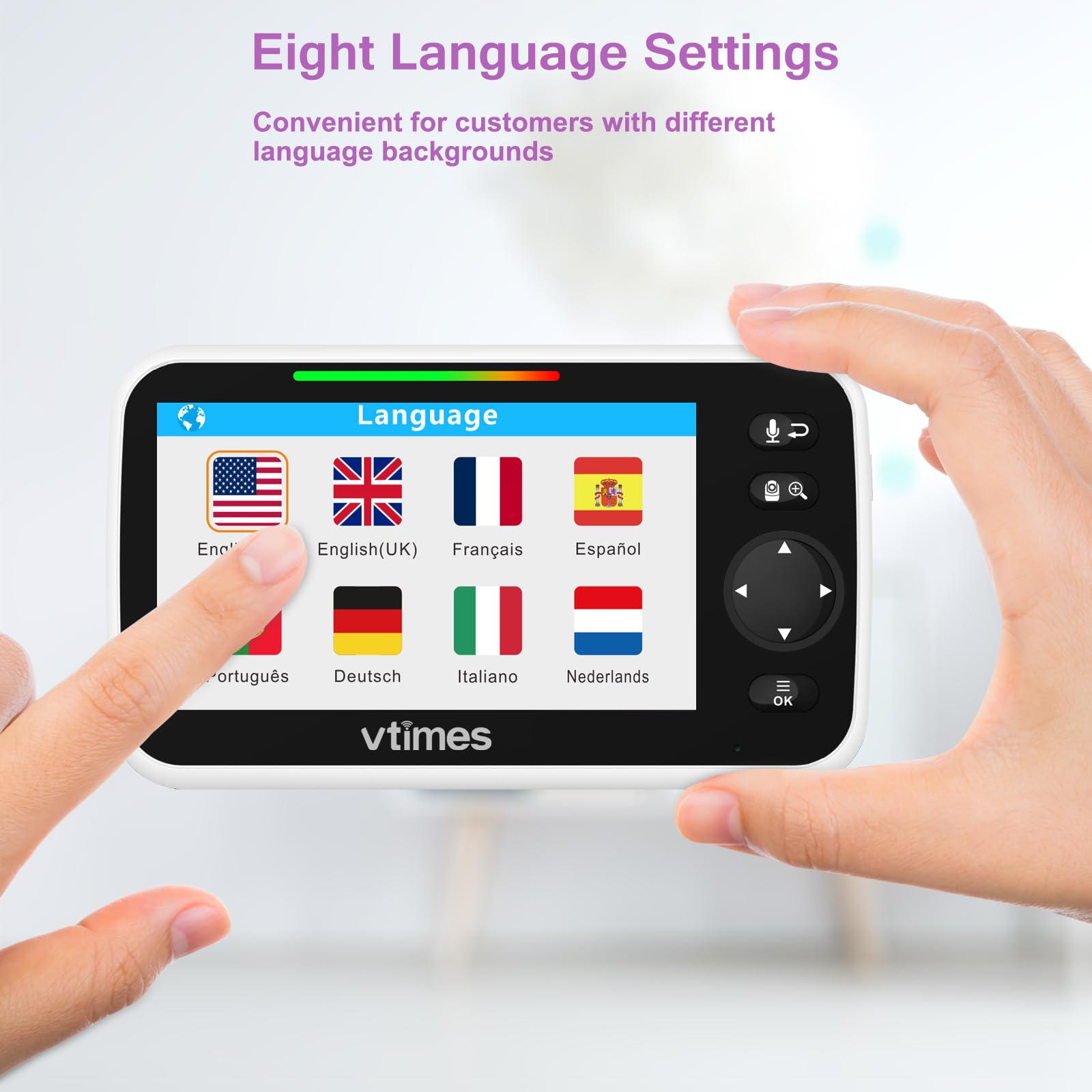 VTimes monitor setup showing no WiFi requirement for private monitoring.